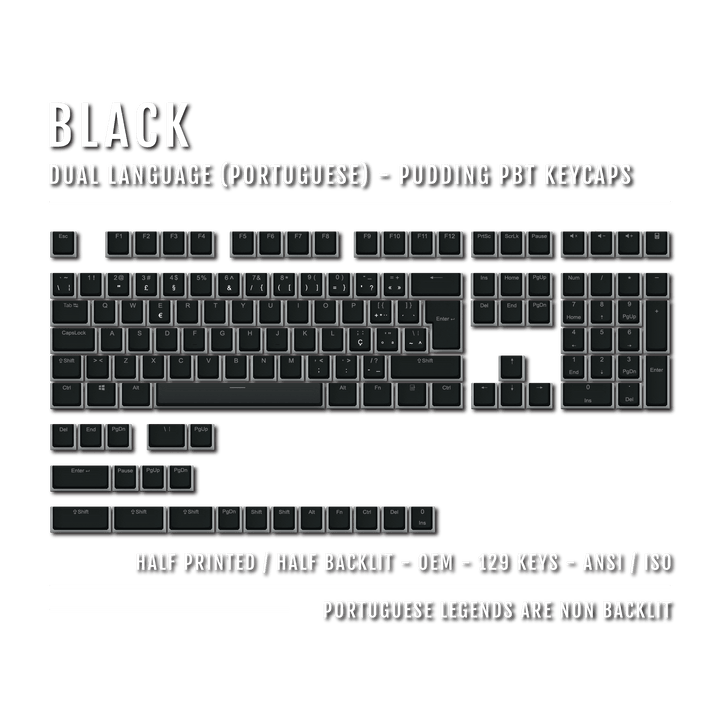 Black Portuguese (ISO-PT) Dual Language PBT Pudding Keycaps