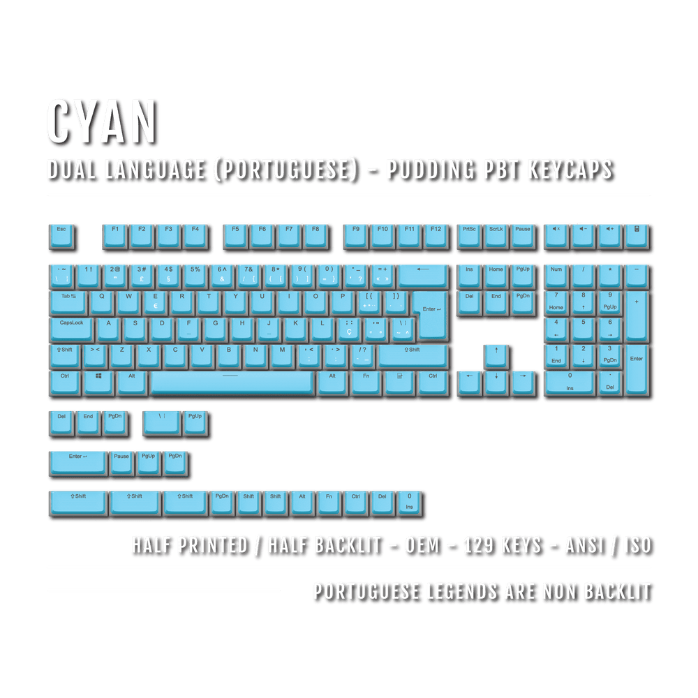 Cyan Portuguese (ISO-PT) Dual Language PBT Pudding Keycaps Krome Keycaps LTD portuguese