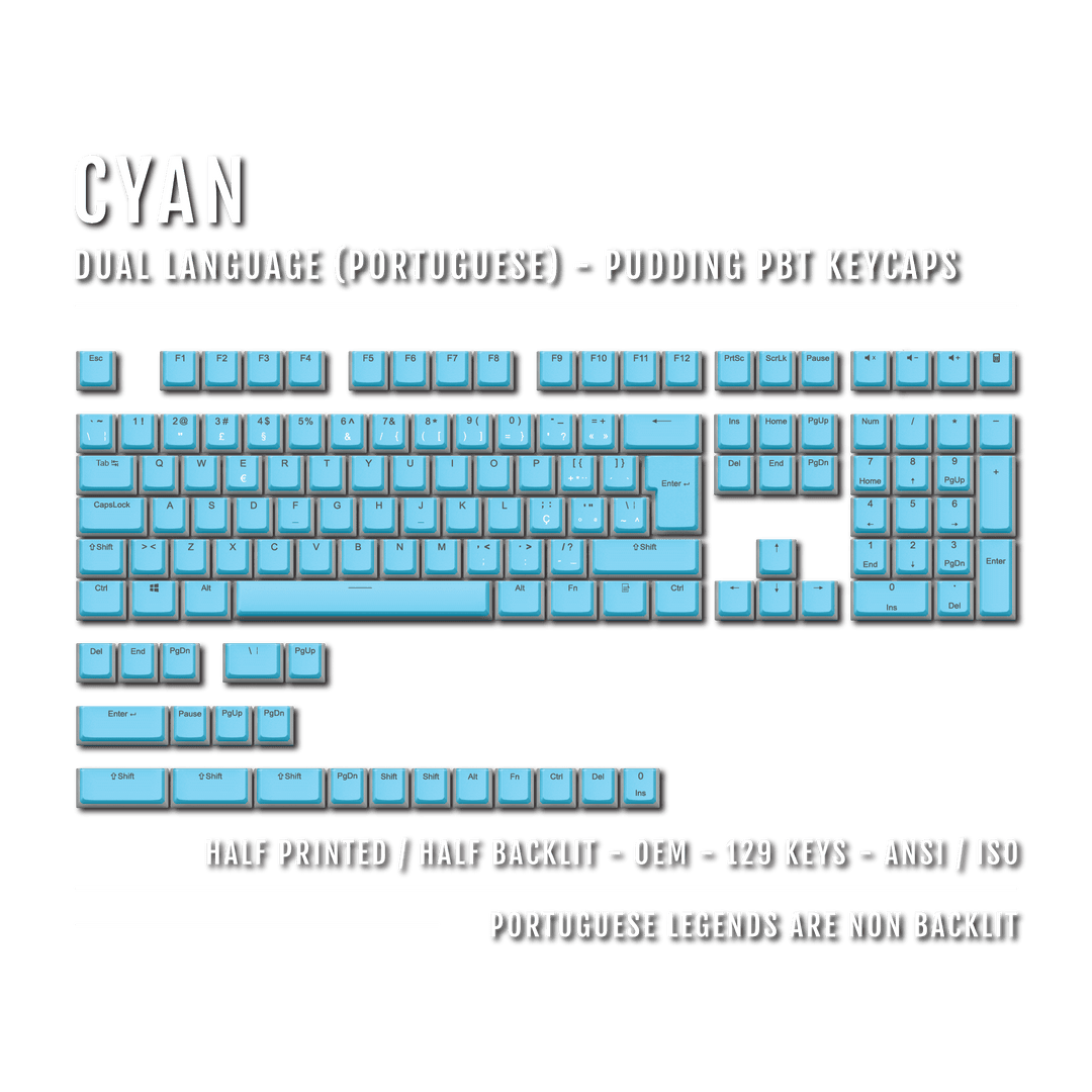 Cyan Portuguese (ISO-PT) Dual Language PBT Pudding Keycaps