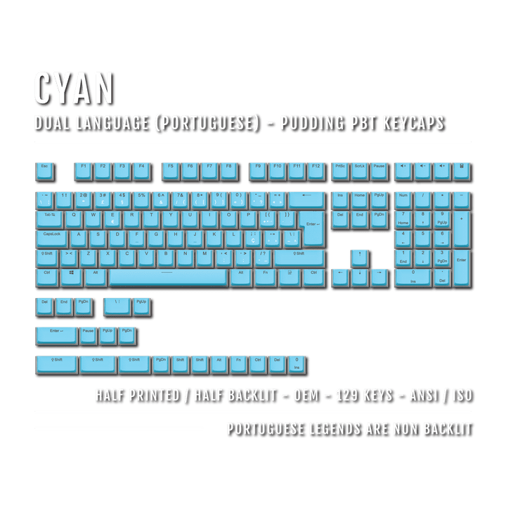 Cyan Portuguese (ISO-PT) Dual Language PBT Pudding Keycaps