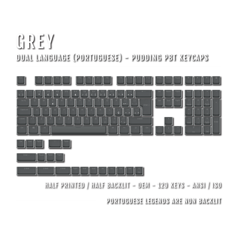 Grey Portuguese (ISO-PT) Dual Language PBT Pudding Keycaps Krome Keycaps LTD portuguese