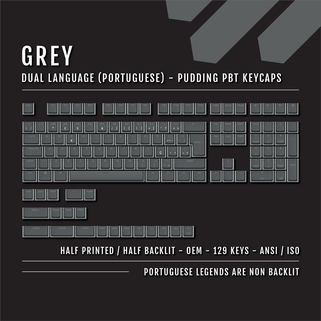 Grey Portuguese (ISO-PT) Dual Language PBT Pudding Keycaps Krome Keycaps LTD portuguese