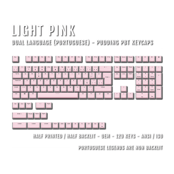 Light Pink Portuguese (ISO-PT) Dual Language PBT Pudding Keycaps