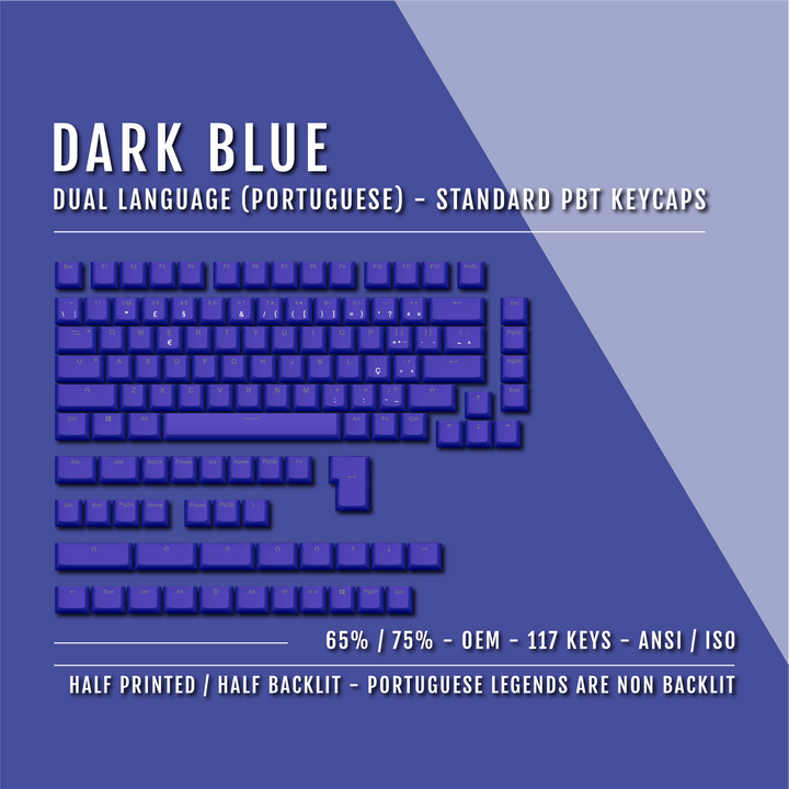 Dark Blue Portuguese (ISO-PT) Dual Language PBT Keycaps - 65/75% Krome Keycaps LTD portuguese