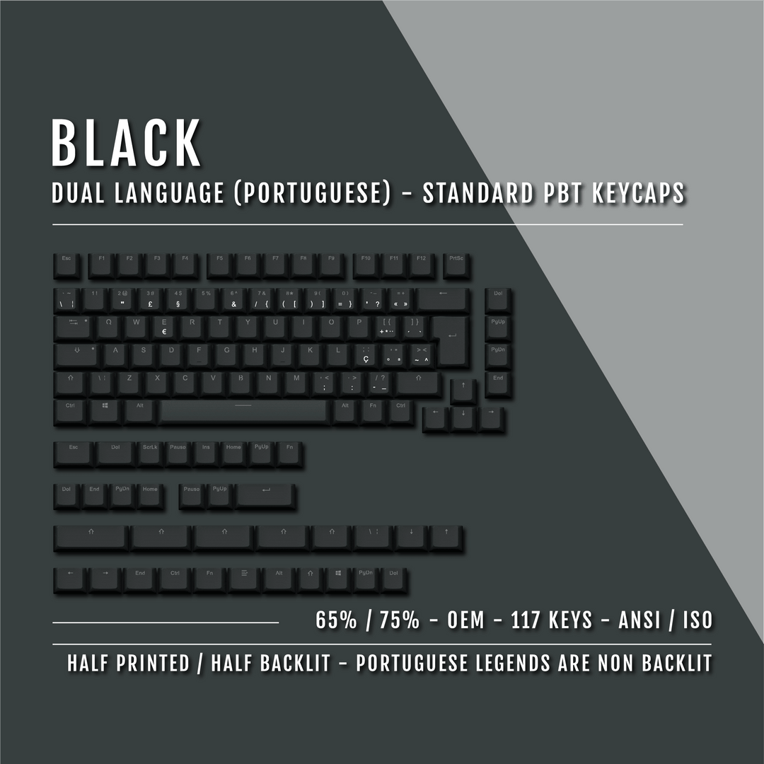 Black PBT Portuguese Keycaps - ISO-PT - 65/75% Sizes - Dual Language Keycaps - kromekeycaps