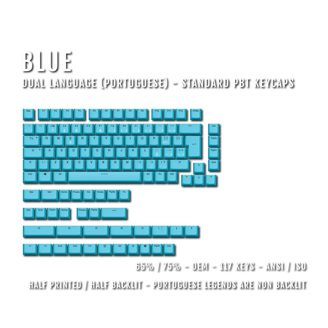 Blue Portuguese (ISO-PT) Dual Language PBT Keycaps - 65/75% Krome Keycaps LTD portuguese