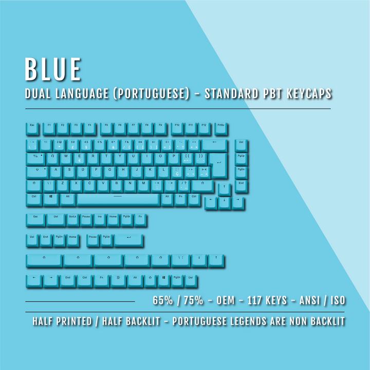 Blue Portuguese (ISO-PT) Dual Language PBT Keycaps - 65/75% Krome Keycaps LTD portuguese