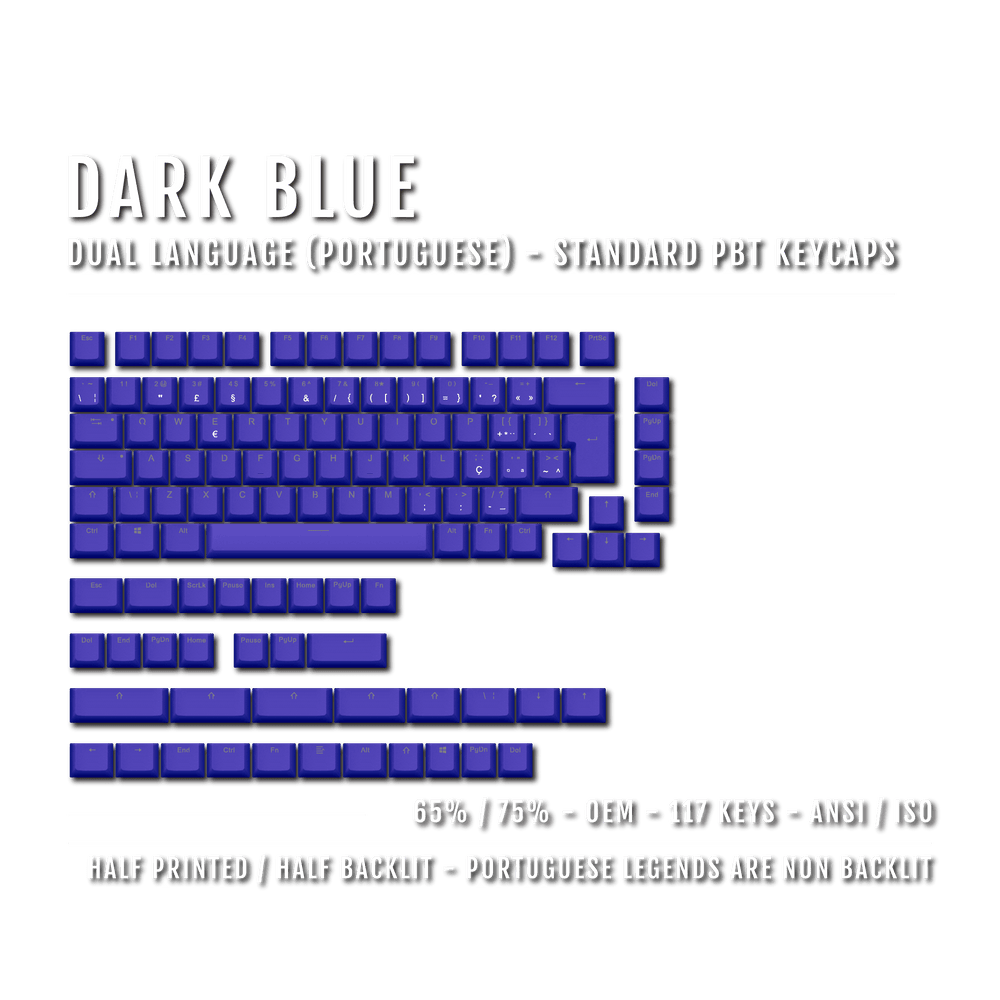 Dark Blue Portuguese (ISO-PT) Dual Language PBT Keycaps - 65/75% Krome Keycaps LTD portuguese