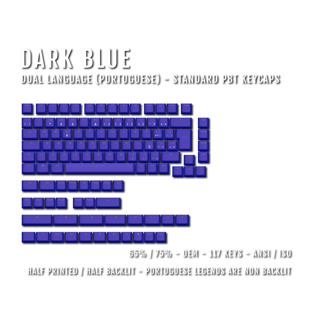 Dark Blue PBT Portuguese Keycaps - ISO-PT - 65/75% Sizes - Dual Language Keycaps - kromekeycaps