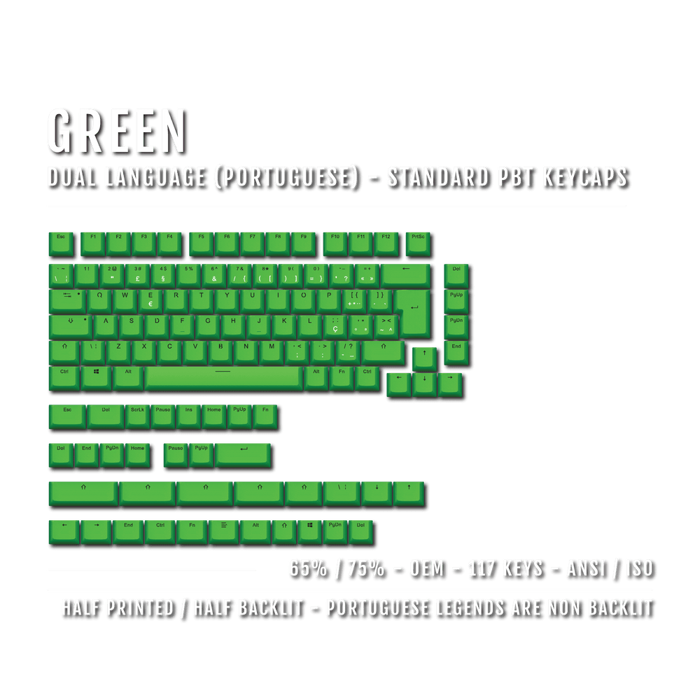 Green Portuguese (ISO-PT) Dual Language PBT Keycaps - 65/75% Krome Keycaps LTD portuguese