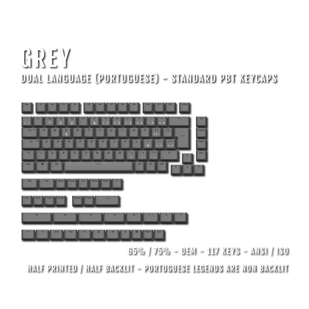 Grey Portuguese (ISO-PT) Dual Language PBT Keycaps - 65/75% Krome Keycaps LTD portuguese