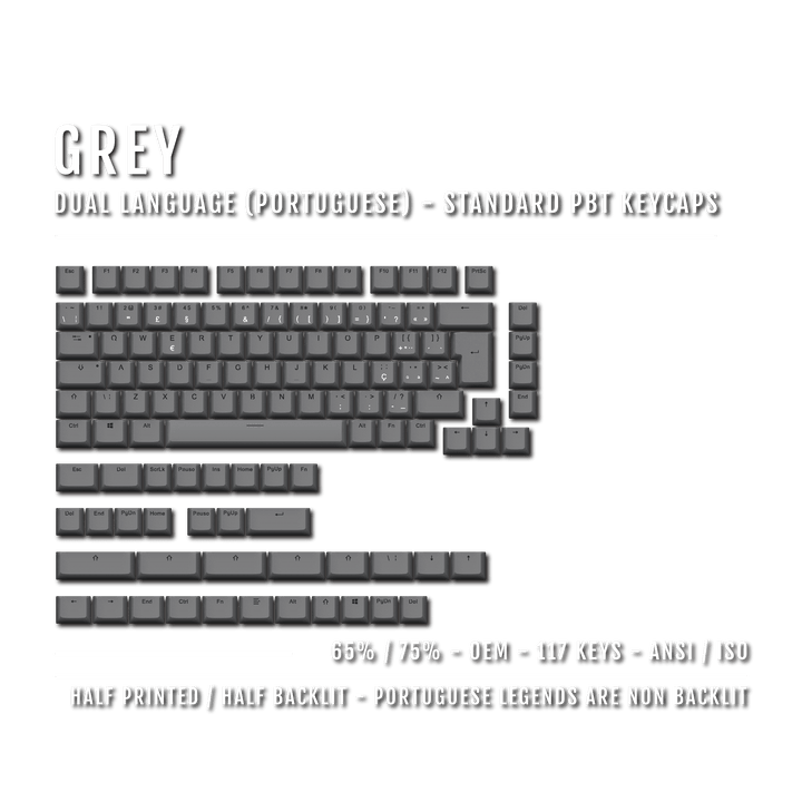 Grey Portuguese (ISO-PT) Dual Language PBT Keycaps - 65/75% Krome Keycaps LTD portuguese