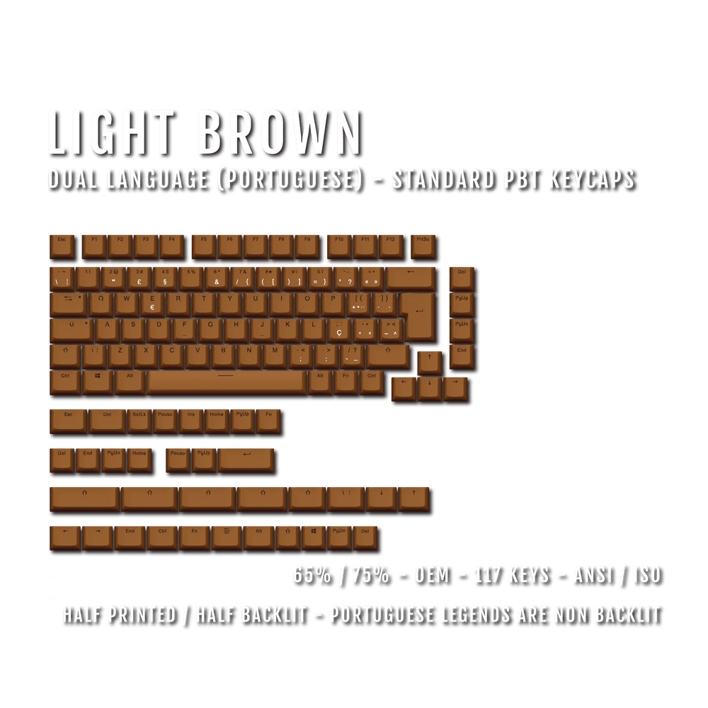 Light Brown PBT Portuguese Keycaps - ISO-PT - 65/75% Sizes - Dual Language Keycaps - kromekeycaps