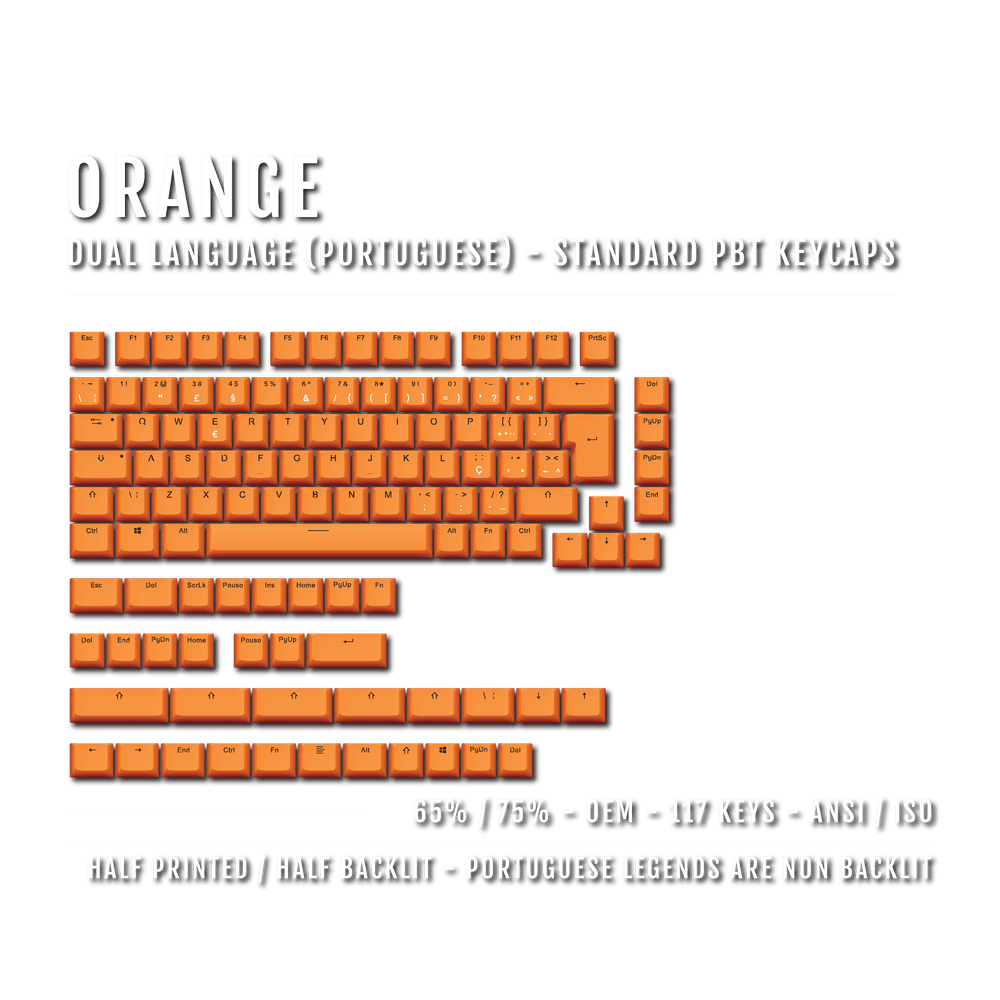 Orange PBT Portuguese Keycaps - ISO-PT - 65/75% Sizes - Dual Language Keycaps - kromekeycaps