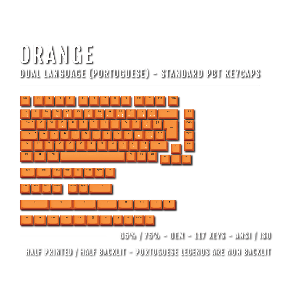 Orange Portuguese (ISO-PT) Dual Language PBT Keycaps - 65/75% Krome Keycaps LTD portuguese