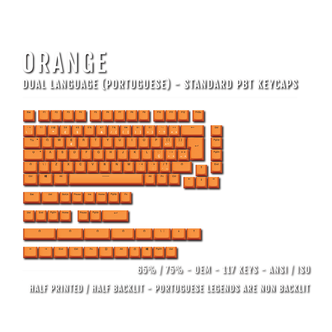 Orange Portuguese (ISO-PT) Dual Language PBT Keycaps - 65/75% Krome Keycaps LTD portuguese