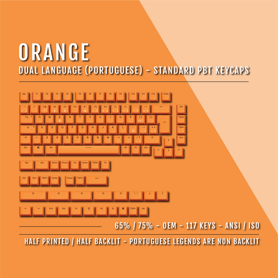 Orange Portuguese (ISO-PT) Dual Language PBT Keycaps - 65/75% Krome Keycaps LTD portuguese