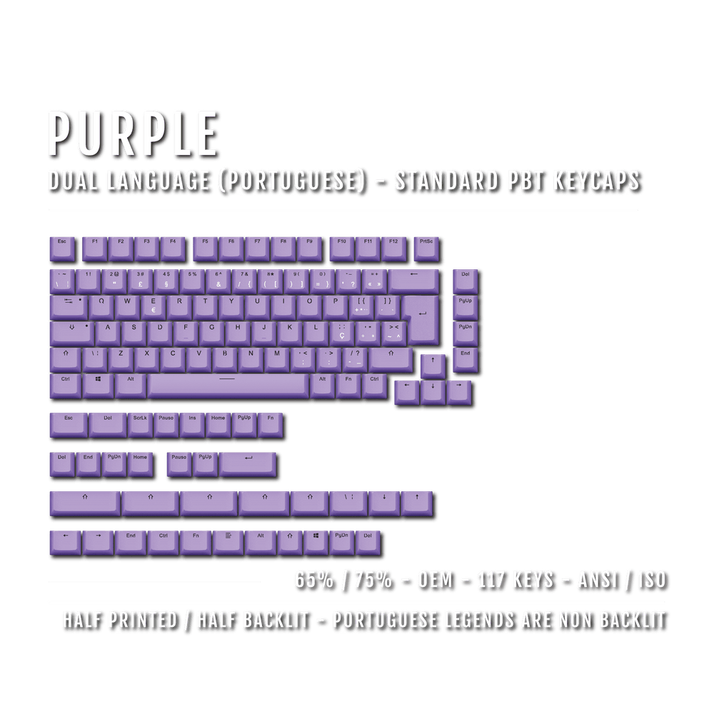 Purple Portuguese (ISO-PT) Dual Language PBT Keycaps - 65/75% Krome Keycaps LTD portuguese