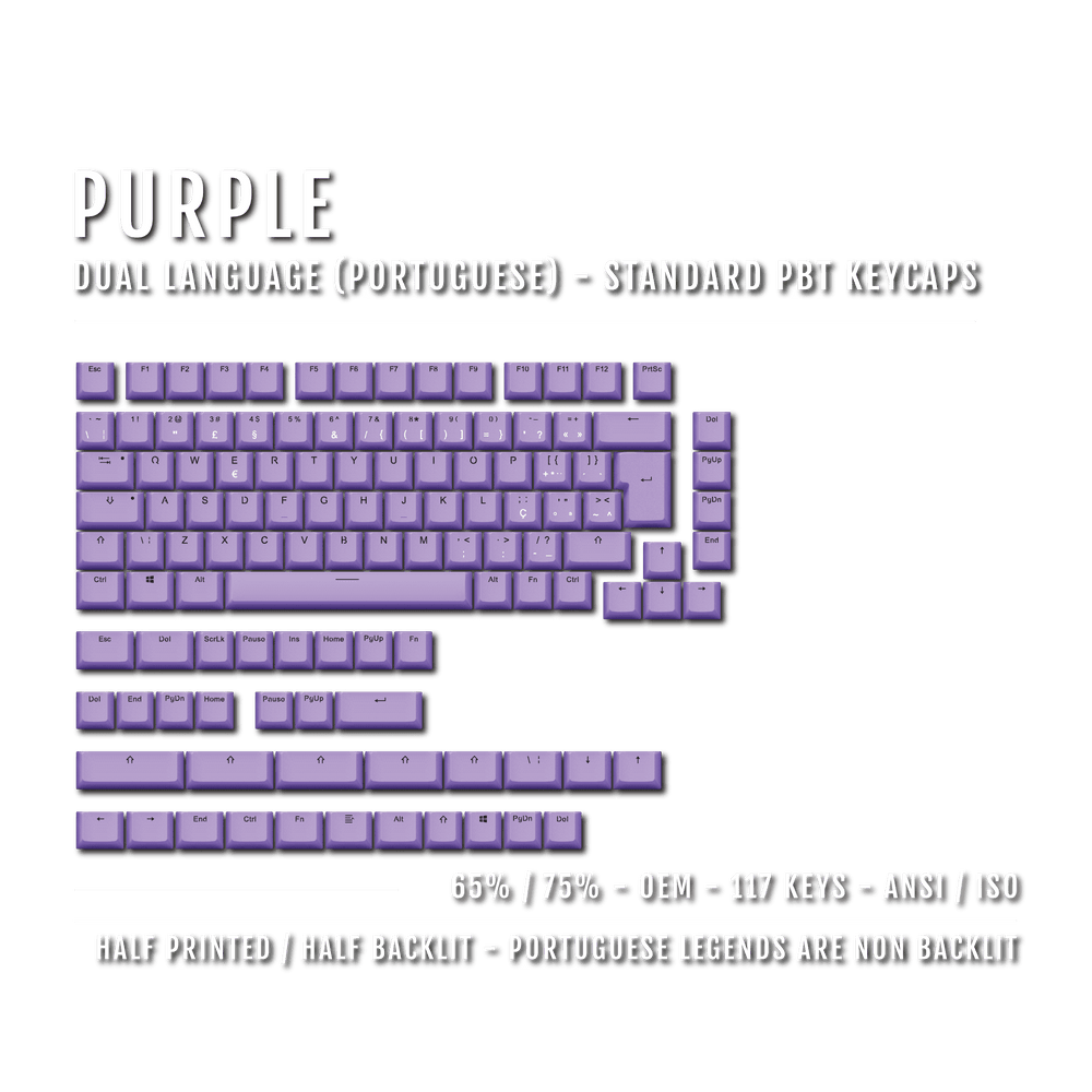 Purple PBT Portuguese Keycaps - ISO-PT - 65/75% Sizes - Dual Language Keycaps - kromekeycaps