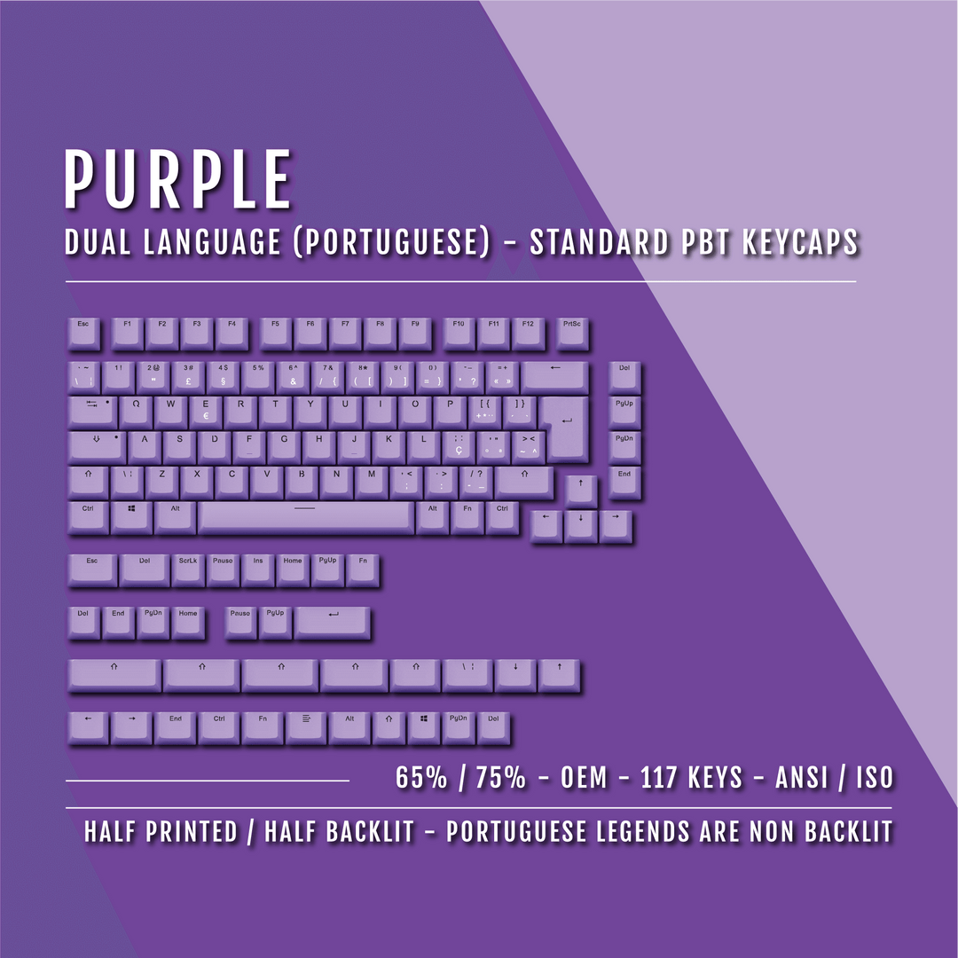 Purple PBT Portuguese Keycaps - ISO-PT - 65/75% Sizes - Dual Language Keycaps - kromekeycaps