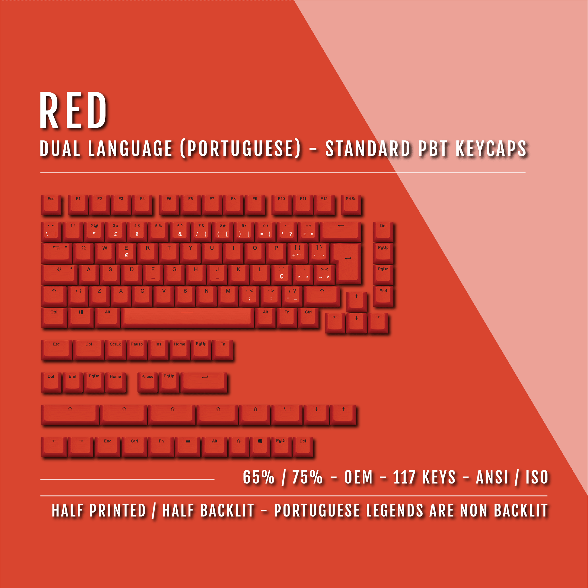 Red Portuguese (ISO-PT) Dual Language PBT Keycaps - 65/75% – Krome ...