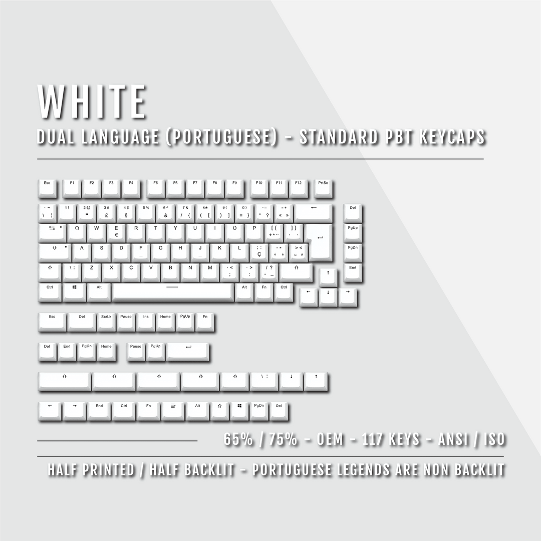 White PBT Portuguese Keycaps - ISO-PT - 65/75% Sizes - Dual Language Keycaps - kromekeycaps