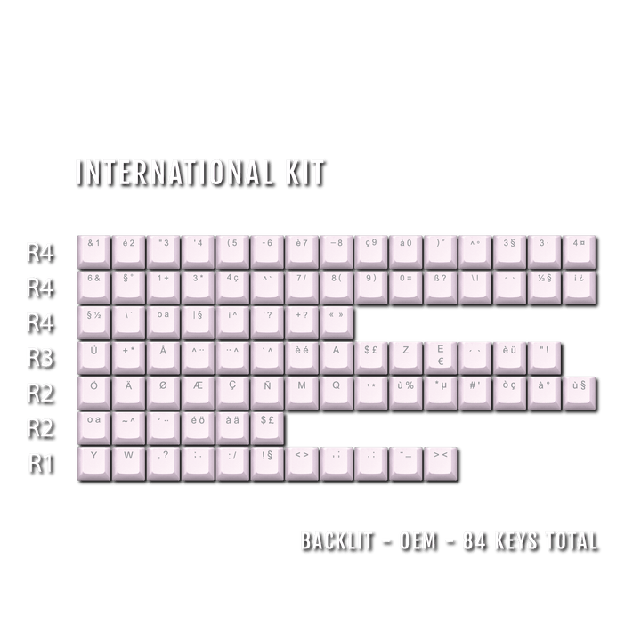 Light Pink International ABS Keycap Conversion Kit Krome Keycaps LTD danish, french, german, italian, norwegian, portuguese, spanish, swedish, swiss