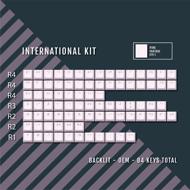 Light Pink International ABS Keycap Conversion Kit Krome Keycaps LTD danish, french, german, italian, norwegian, portuguese, spanish, swedish, swiss