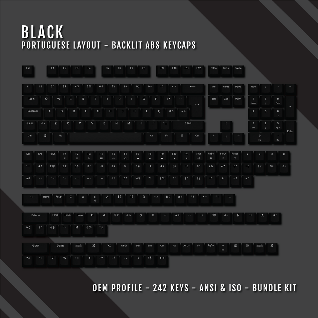 Black Backlit Portuguese Keycaps - ISO-PT - Windows & Mac - kromekeycaps