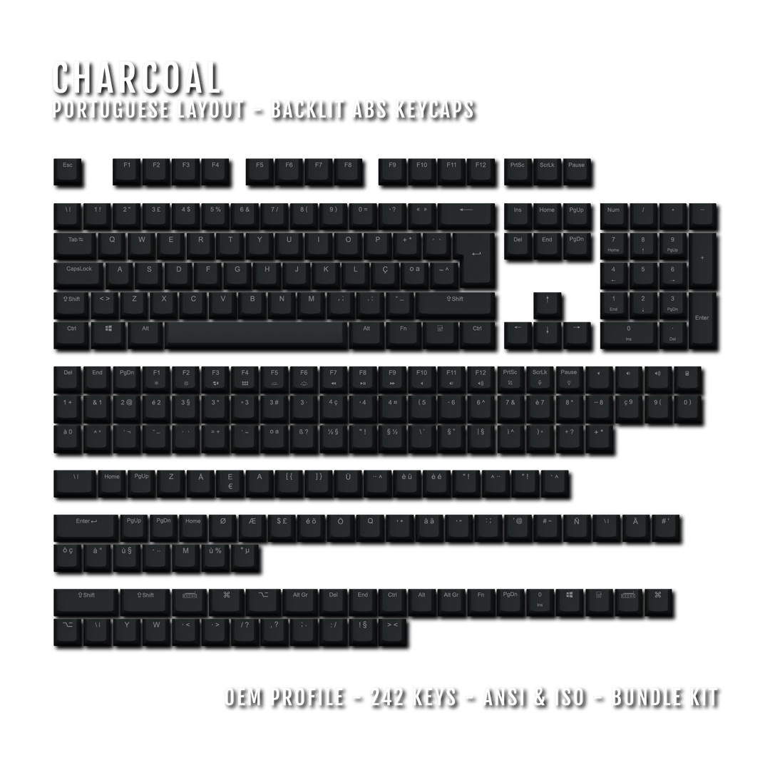 Charcoal Portuguese (ISO-PT) Backlit ABS Keycaps Krome Keycaps LTD portuguese