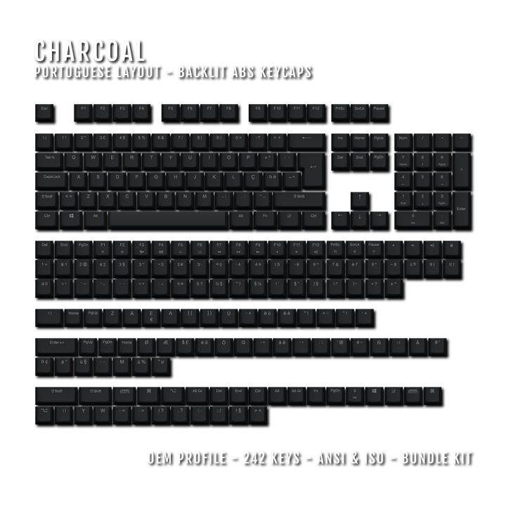 Charcoal Portuguese (ISO-PT) Backlit ABS Keycaps Krome Keycaps LTD portuguese