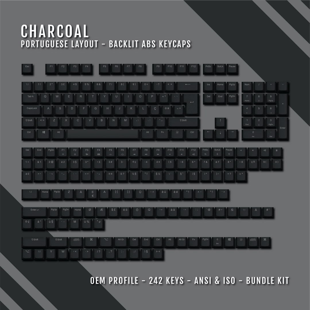 Charcoal Backlit Portuguese Keycaps - ISO-PT - Windows & Mac - kromekeycaps