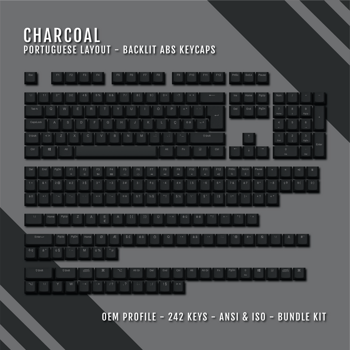 Charcoal Portuguese (ISO-PT) Backlit ABS Keycaps Krome Keycaps LTD portuguese