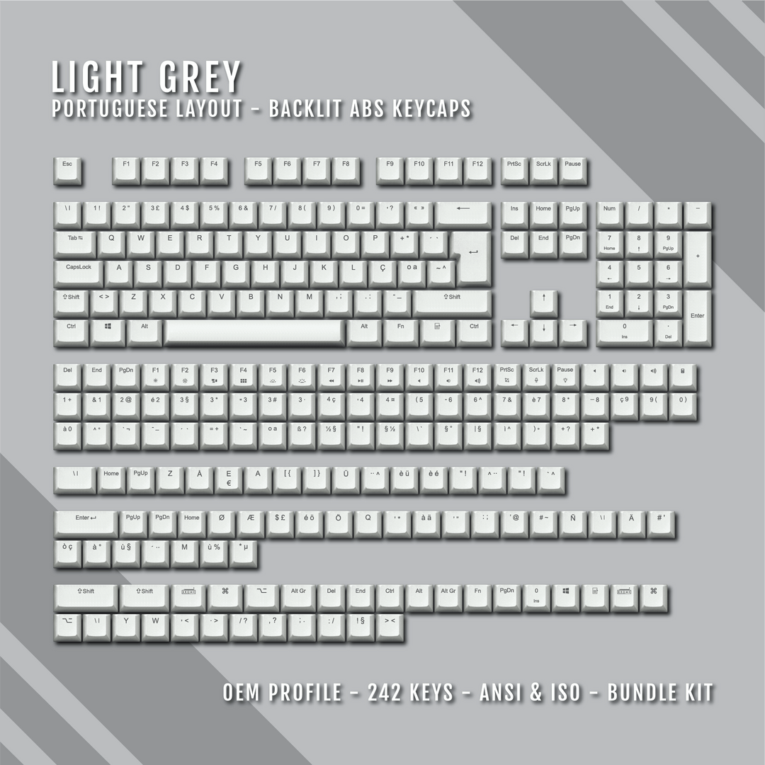 Light Grey Backlit Portuguese Keycaps - ISO-PT - Windows & Mac - kromekeycaps
