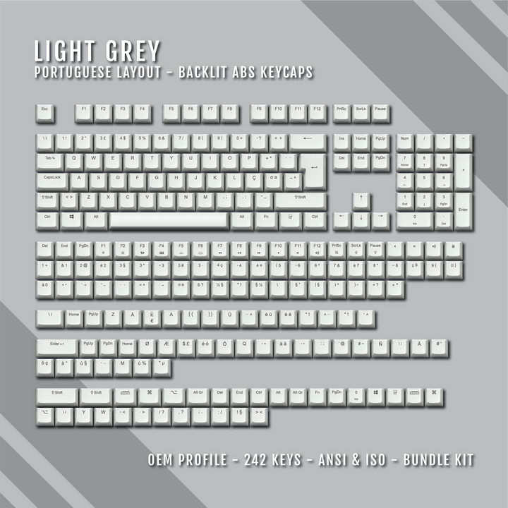 Light Grey Portuguese (ISO-PT) Backlit ABS Keycaps Krome Keycaps LTD portuguese