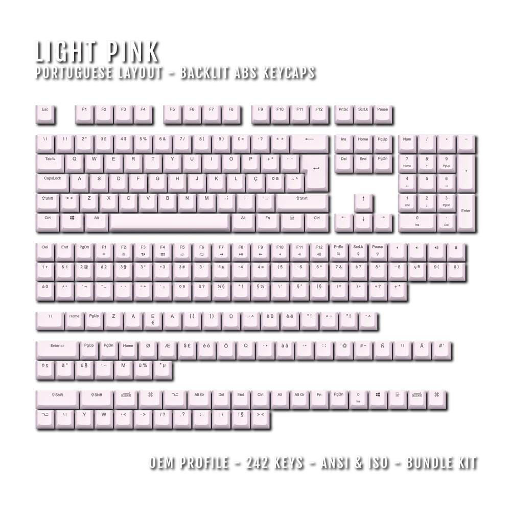 Light Pink Portuguese (ISO-PT) Backlit ABS Keycaps Krome Keycaps LTD portuguese