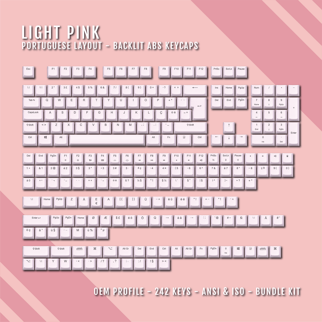 Light Pink Backlit Portuguese Keycaps - ISO-PT - Windows & Mac - kromekeycaps