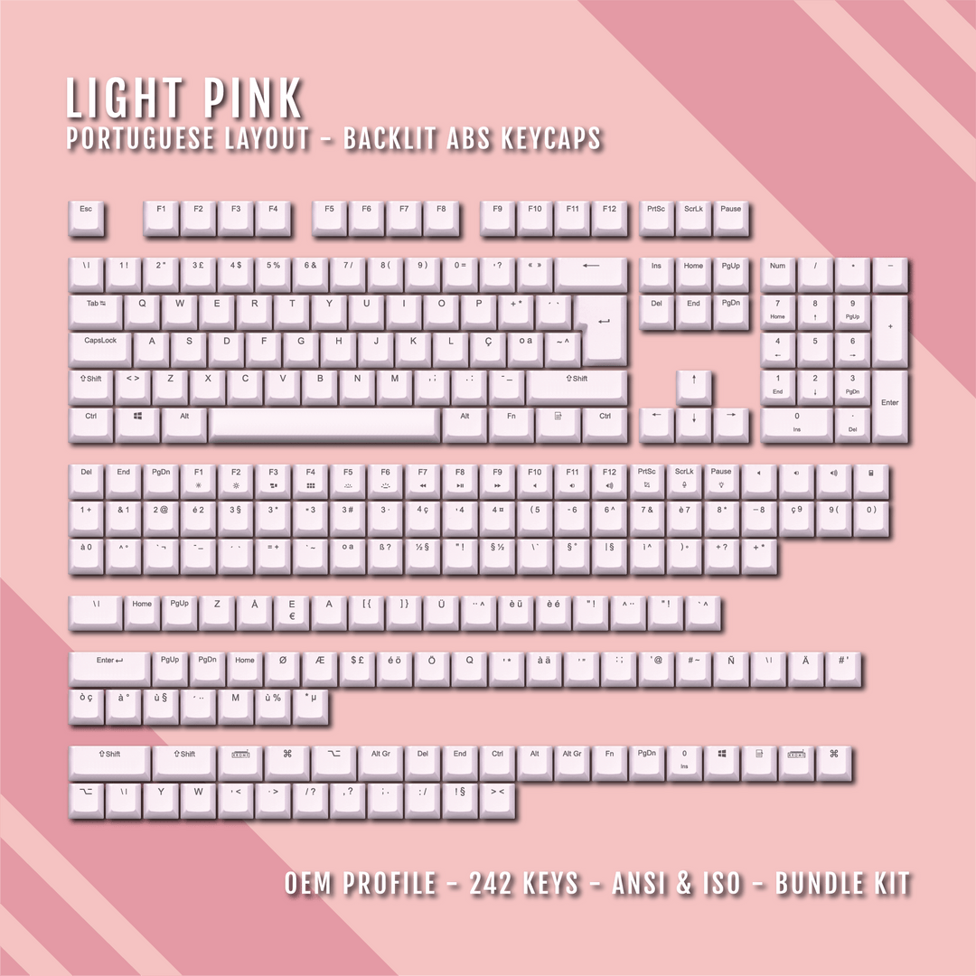 Light Pink Portuguese (ISO-PT) Backlit ABS Keycaps Krome Keycaps LTD portuguese