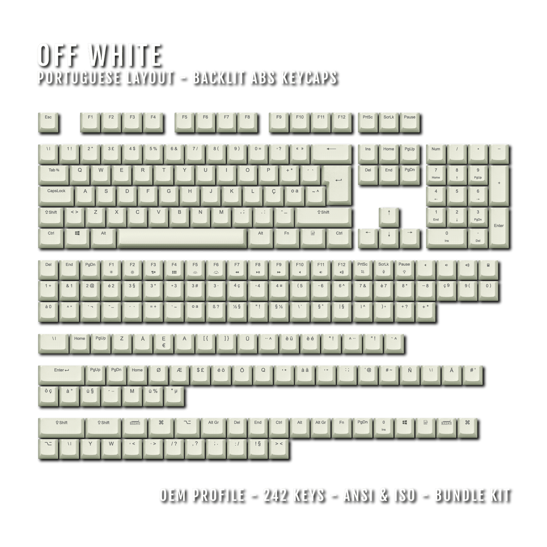 Off White Portuguese (ISO-PT) Backlit ABS Keycaps Krome Keycaps LTD portuguese