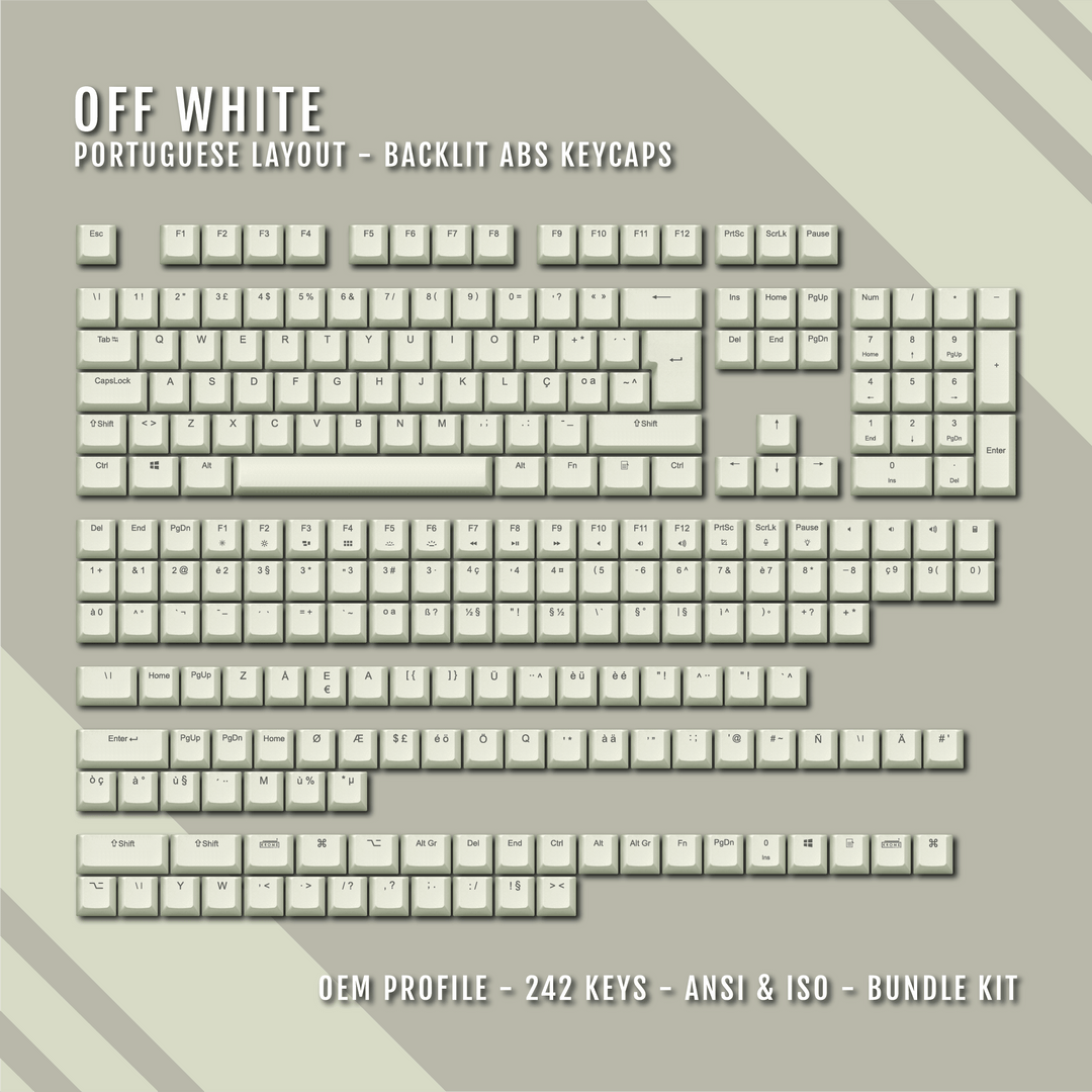 Off White Backlit Portuguese Keycaps - ISO-PT - Windows & Mac - kromekeycaps