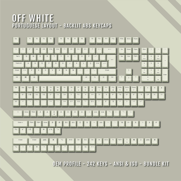 Off White Portuguese (ISO-PT) Backlit ABS Keycaps Krome Keycaps LTD portuguese