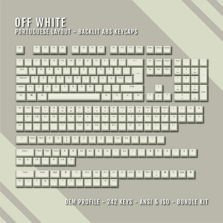 Off White Backlit Portuguese Keycaps - ISO-PT - Windows & Mac - kromekeycaps