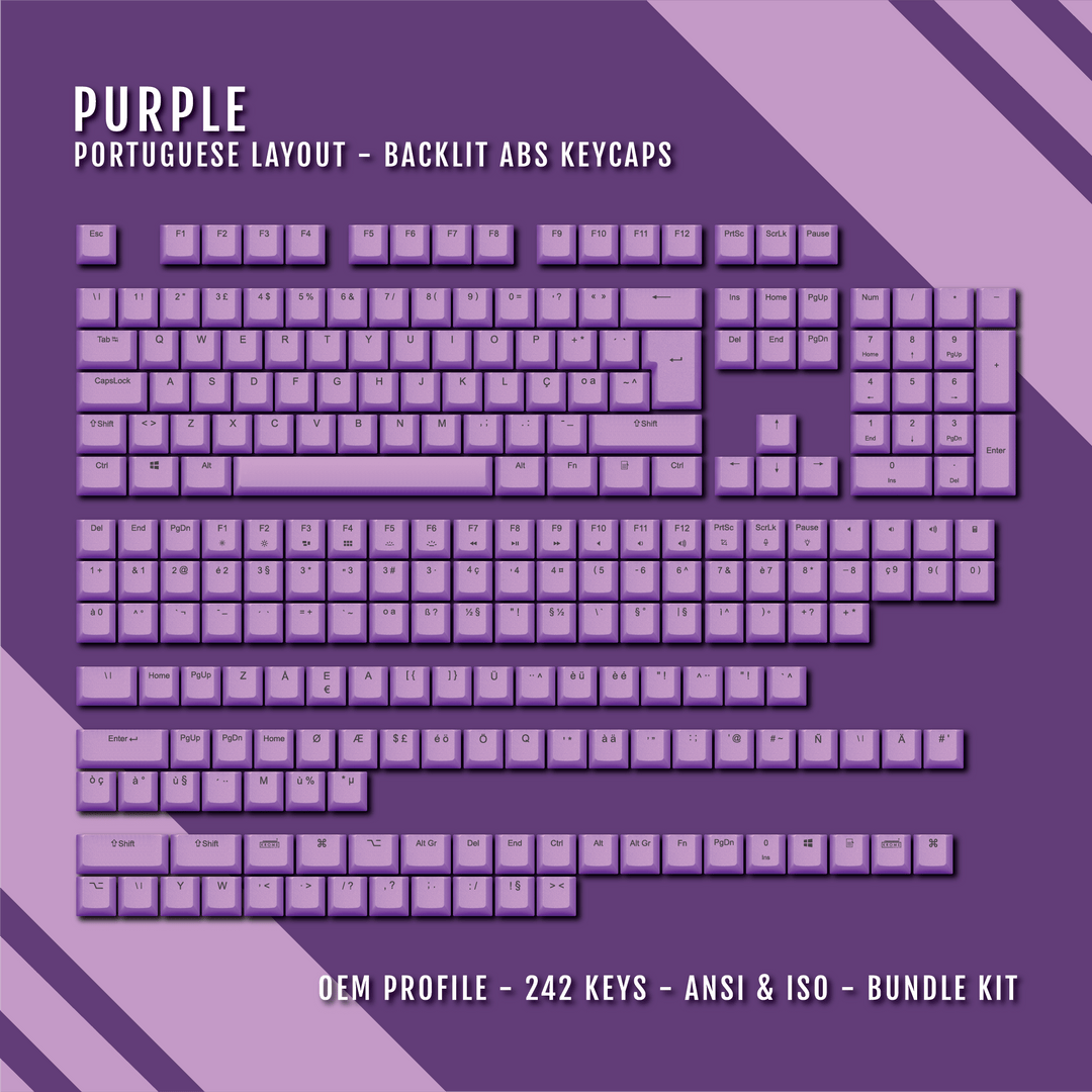 Purple Portuguese (ISO-PT) Backlit ABS Keycaps for Windows & Mac