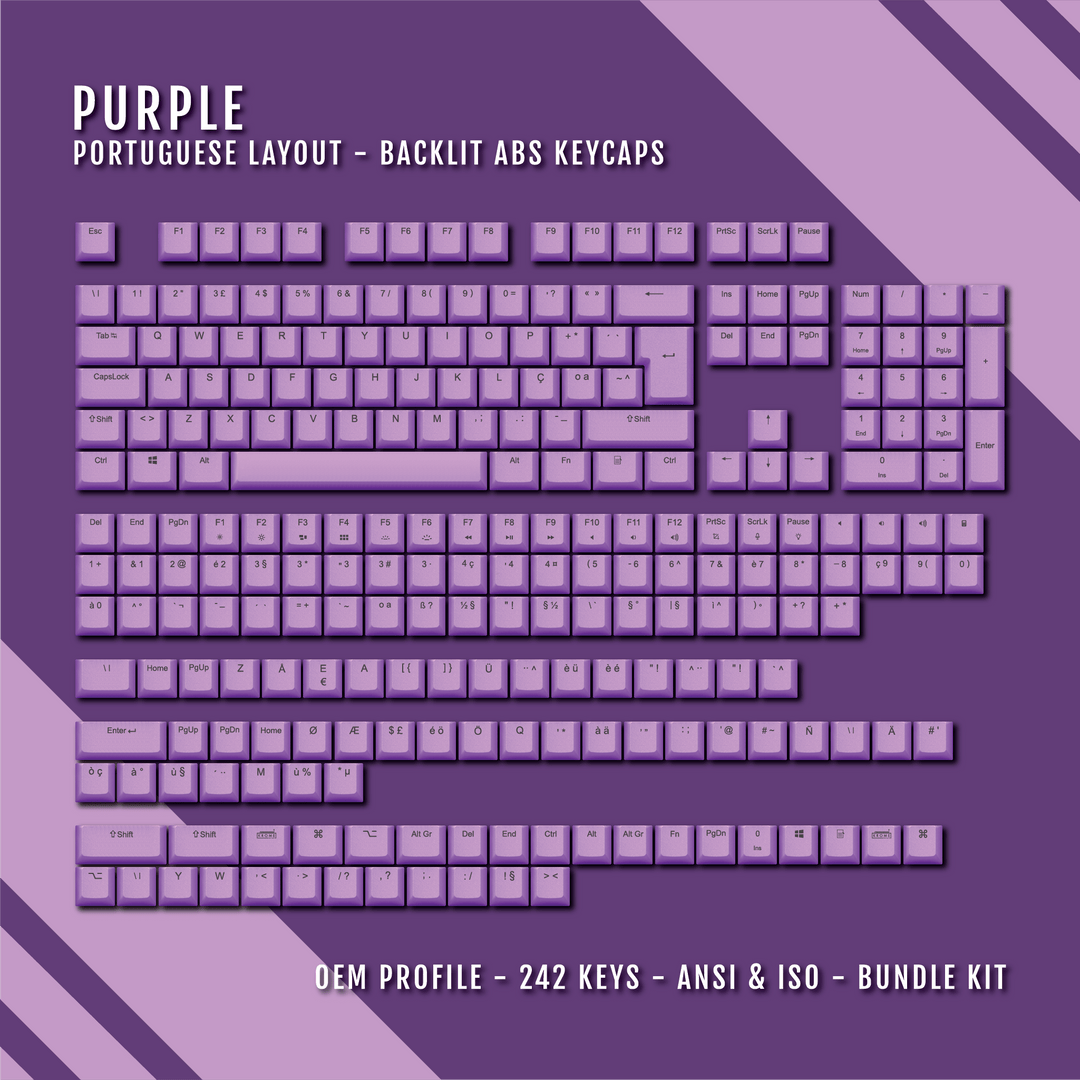 Purple Portuguese (ISO-PT) Backlit ABS Keycaps Krome Keycaps LTD portuguese