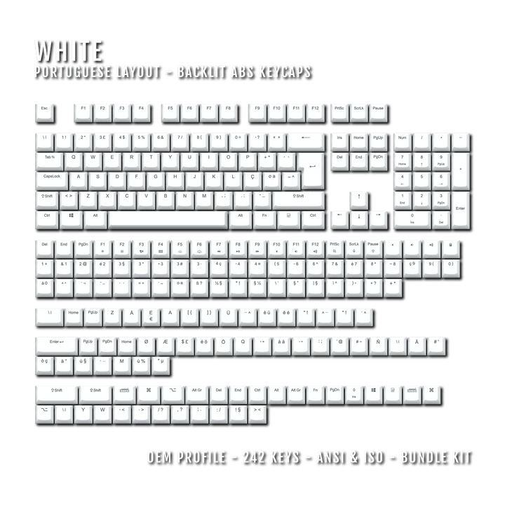 White Portuguese Keycaps - ISO-PT - Windows & Mac - kromekeycaps