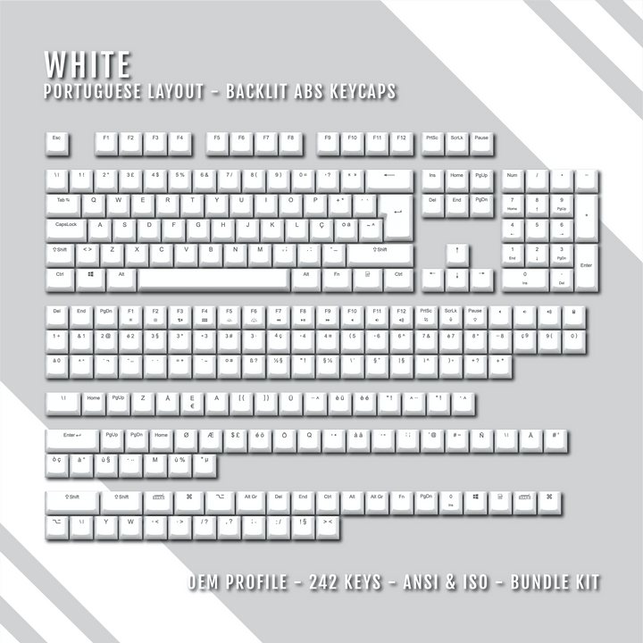 White Portuguese (ISO-PT) Backlit ABS Keycaps Krome Keycaps LTD portuguese