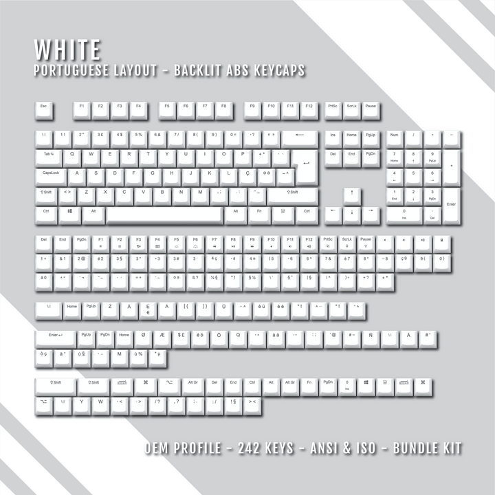 White Portuguese Keycaps - ISO-PT - Windows & Mac - kromekeycaps