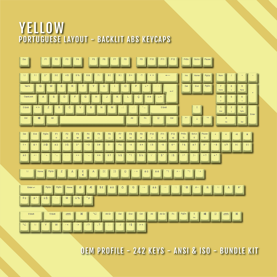 Yellow Portuguese (ISO-PT) Backlit ABS Keycaps Krome Keycaps LTD portuguese