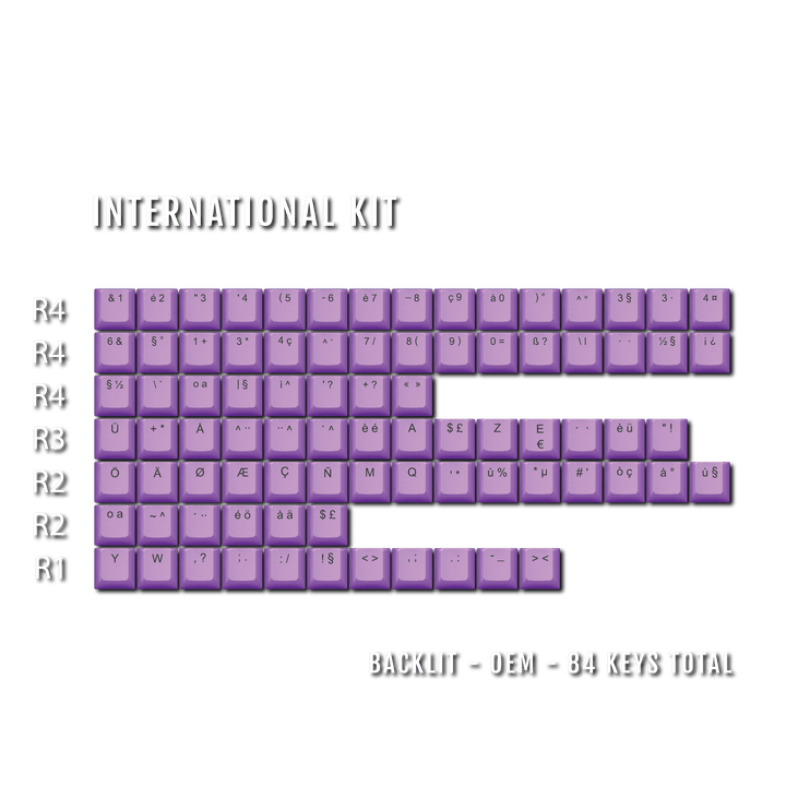 Purple International ABS Keycap Conversion Kit Krome Keycaps LTD danish, french, german, italian, norwegian, portuguese, spanish, swedish, swiss