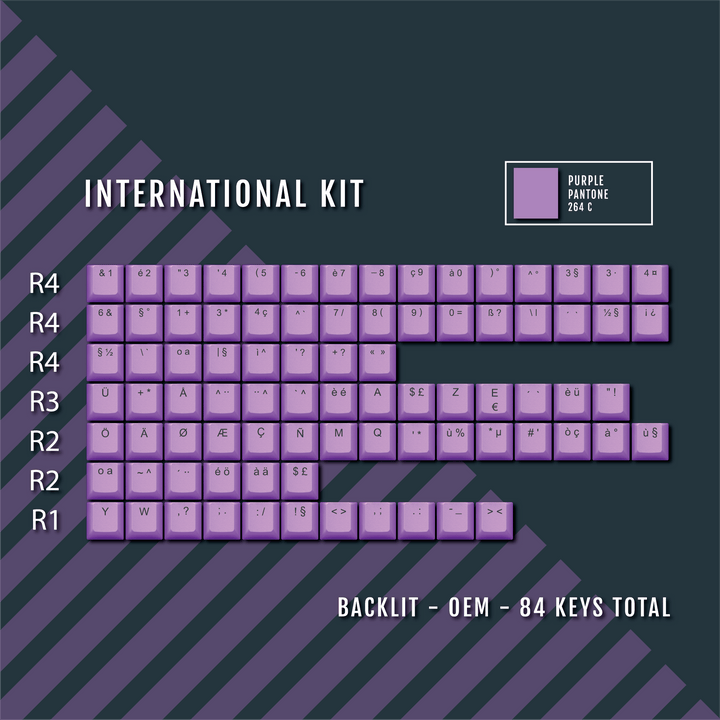 Purple International ABS Keycap Conversion Kit Krome Keycaps LTD danish, french, german, italian, norwegian, portuguese, spanish, swedish, swiss